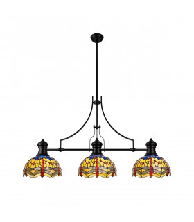Worcester 3 Light Linear Ceiling Pendant E27 With 30cm Tiffany Shade Matt Black Blue Orange Crystal-1