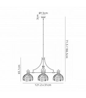 Worcester 3 Light Linear Ceiling Pendant E27 With 30cm Tiffany Shade Matt Black Blue Orange Crystal-2