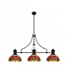 Worcester 3 Light Linear Ceiling Pendant E27 With 30cm Tiffany Shade Matt Black Purple Pink Crystal-1