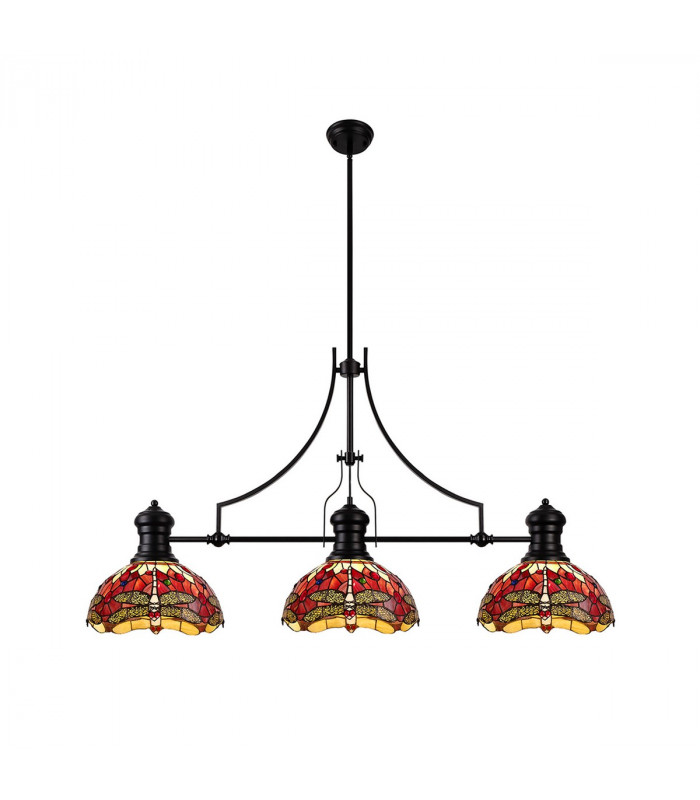 Worcester 3 Light Linear Ceiling Pendant E27 With 30cm Tiffany Shade Matt Black Purple Pink Crystal-1