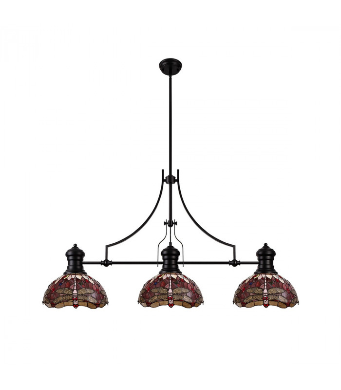 Worcester 3 Light Linear Ceiling Pendant E27 With 30cm Tiffany Shade Matt Black Purple Pink Crystal-4