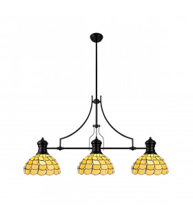 Worcester 3 Light Linear Ceiling Pendant E27 With 30cm Tiffany Shade Matt Black Beige Clear Crystal-1