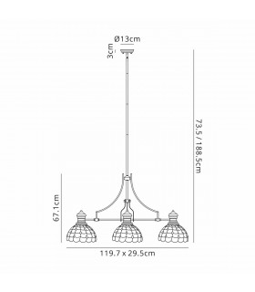 Worcester 3 Light Linear Ceiling Pendant E27 With 30cm Tiffany Shade Matt Black Beige Clear Crystal-2
