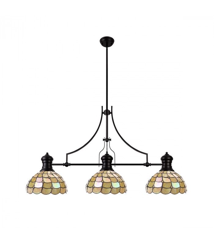Worcester 3 Light Linear Ceiling Pendant E27 With 30cm Tiffany Shade Matt Black Beige Clear Crystal-5