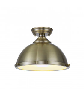 Worcester 31cm Flush Ceiling Lamp Fitting E27 Antique Brass Frosted Glass-1