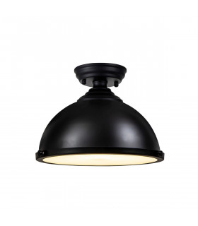 Worcester 31cm Flush Ceiling Lamp Fitting E27 Black Frosted Glass-1