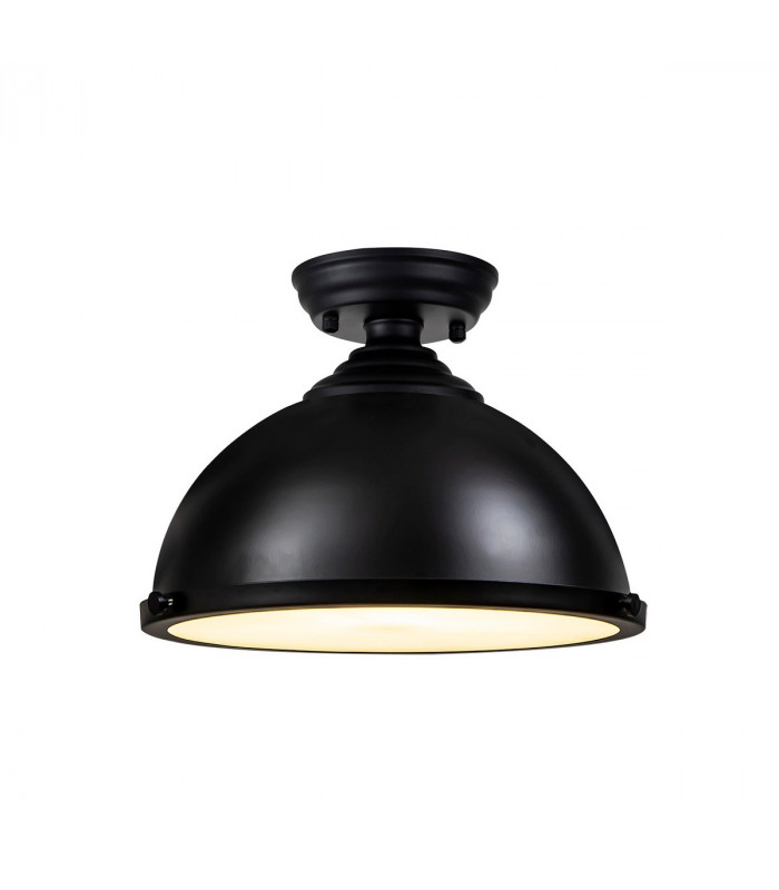 Worcester 31cm Flush Ceiling Lamp Fitting E27 Black Frosted Glass-1