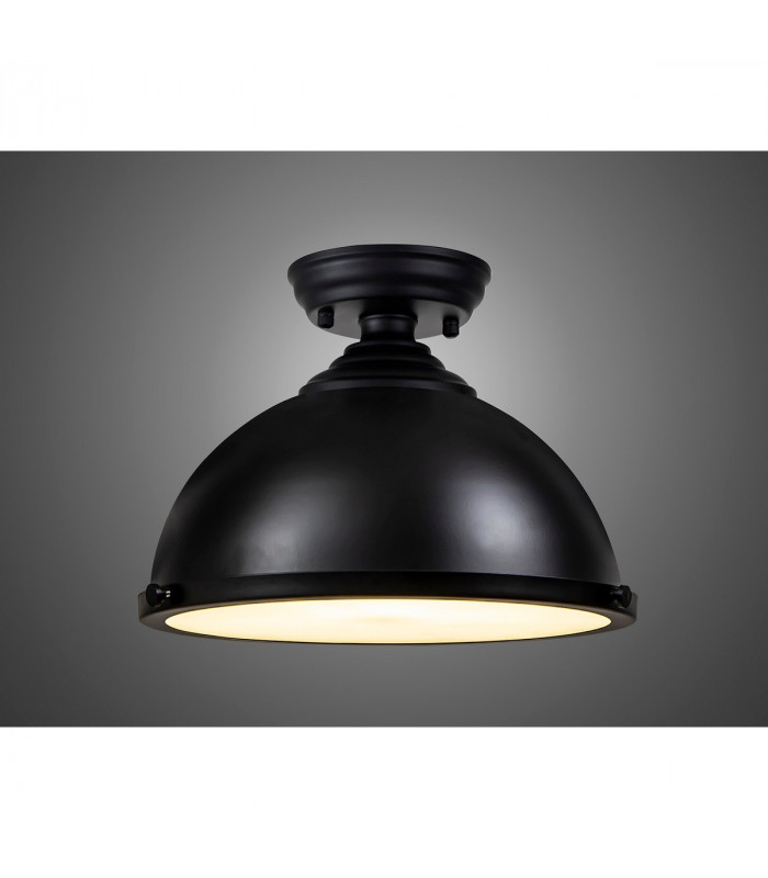 Worcester 31cm Flush Ceiling Lamp Fitting E27 Black Frosted Glass-3
