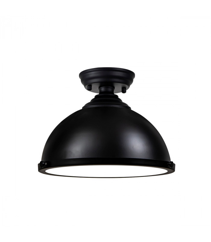 Worcester 31cm Flush Ceiling Lamp Fitting E27 Black Frosted Glass-4