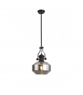 Worcester Single Ceiling Pendant E27 Round Champfered Glass Matt Black Smoke-1