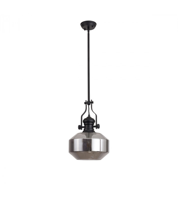 Worcester Single Ceiling Pendant E27 Round Champfered Glass Matt Black Smoke-4