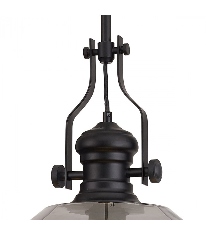 Worcester Single Ceiling Pendant E27 Round Champfered Glass Matt Black Smoke-6