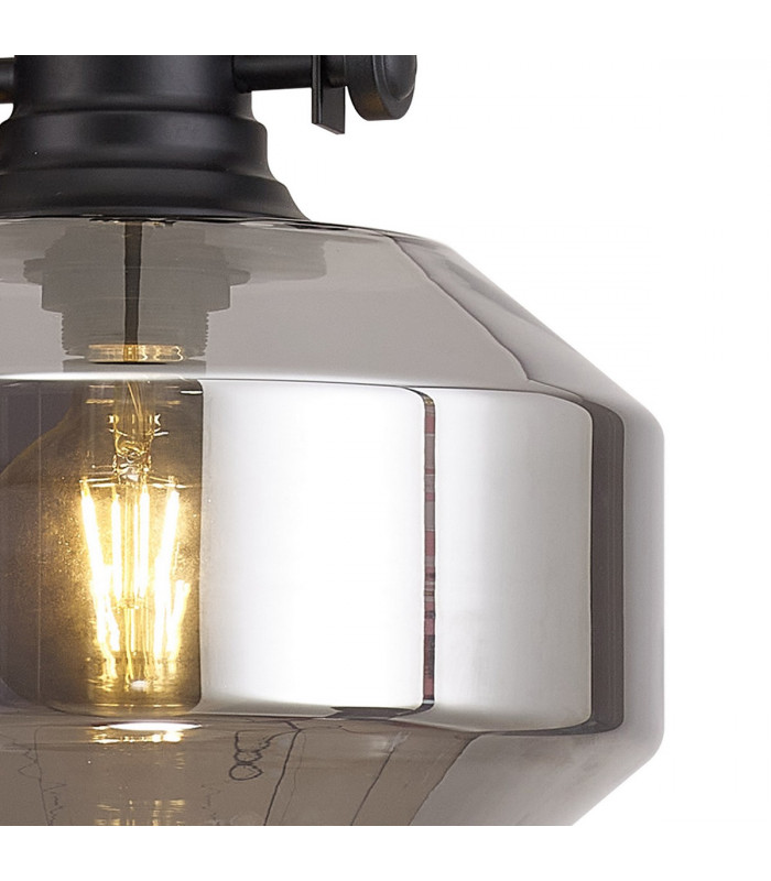 Worcester Single Ceiling Pendant E27 Round Champfered Glass Matt Black Smoke-7