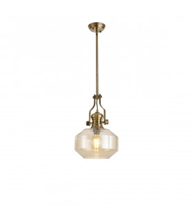 Worcester Single Ceiling Pendant E27 Round Champfered Glass Antique Brass Cognac-1
