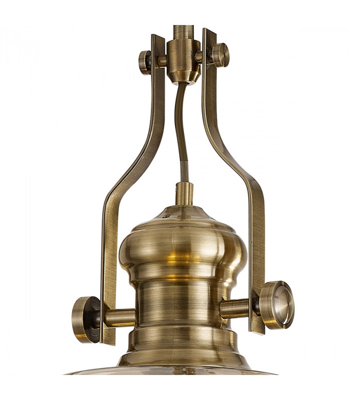 Worcester Single Ceiling Pendant E27 Round Champfered Glass Antique Brass Cognac-6