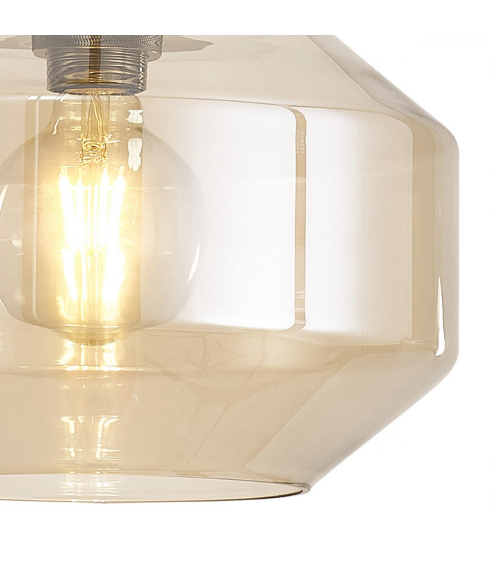 Worcester Single Ceiling Pendant E27 Round Champfered Glass Antique Brass Cognac-7