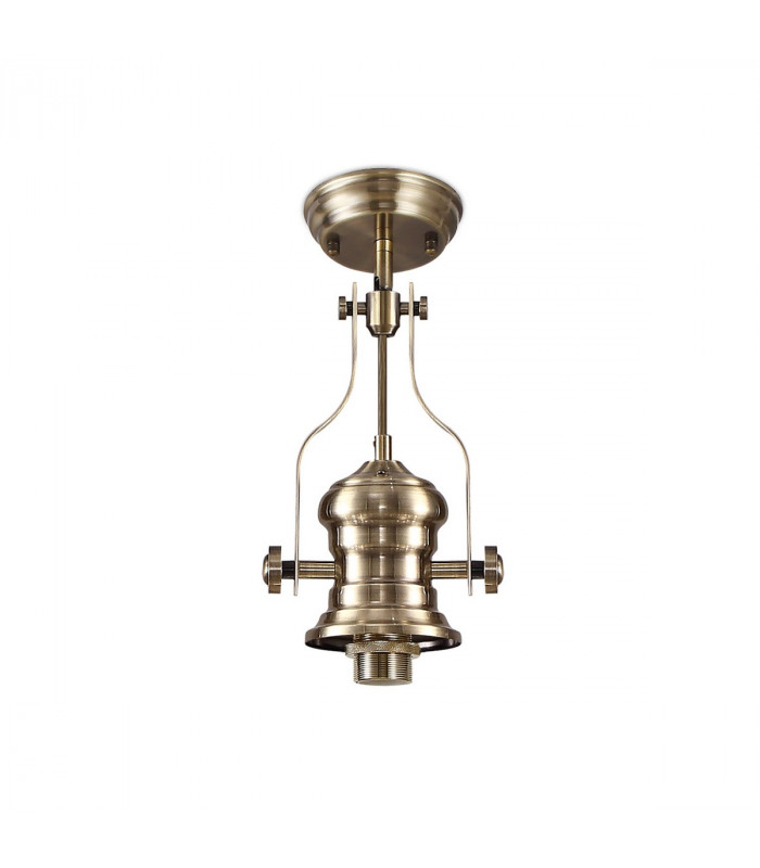 Worcester Single Ceiling Pendant E27 Round Champfered Glass Antique Brass Cognac-9