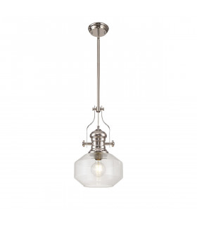 Worcester Single Ceiling Pendant E27 Round Champfered Glass Polished Nickel Clear-1