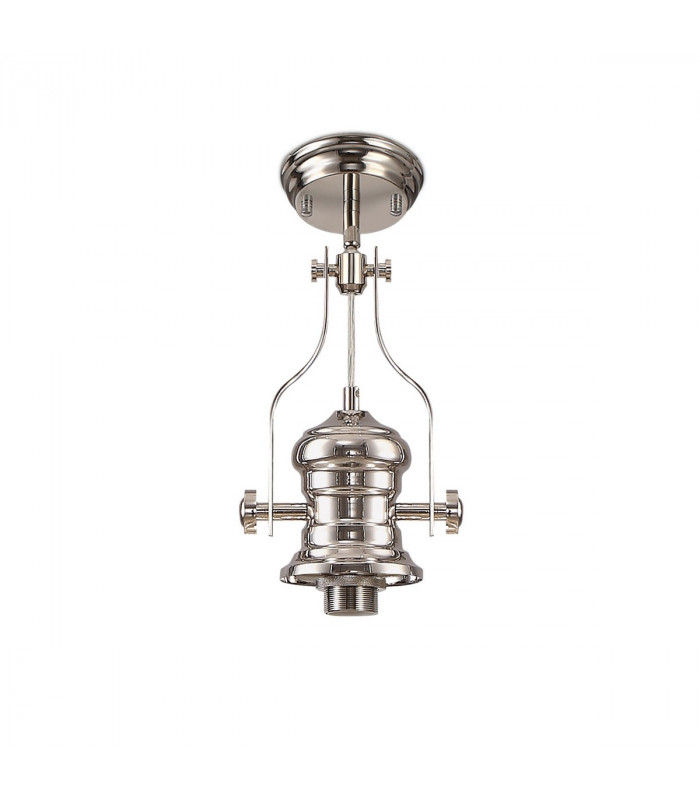 Worcester Single Ceiling Pendant E27 Round Champfered Glass Polished Nickel Clear-6