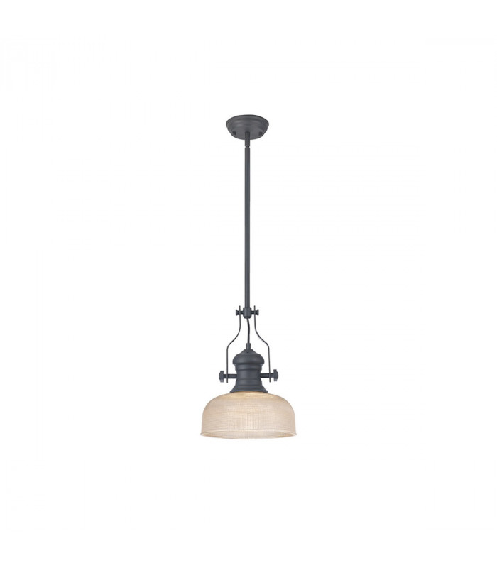 Worcester Single Ceiling Pendant E27 26.5cm Prismatic Glass Graphite Clear-1