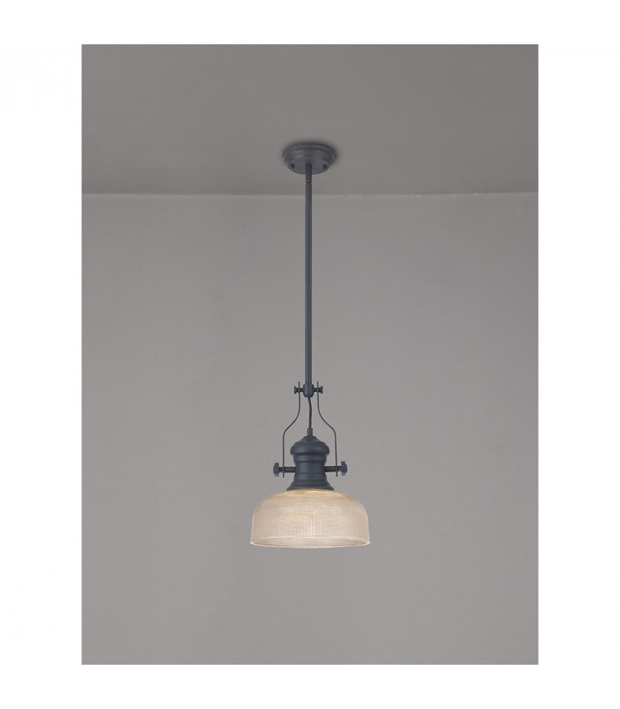 Worcester Single Ceiling Pendant E27 26.5cm Prismatic Glass Graphite Clear-3