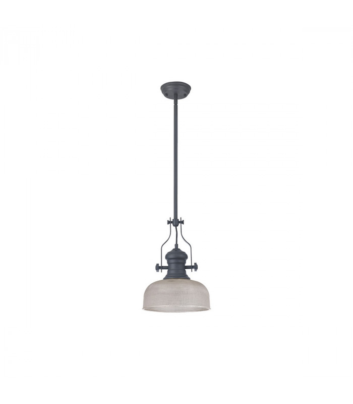 Worcester Single Ceiling Pendant E27 26.5cm Prismatic Glass Graphite Clear-4