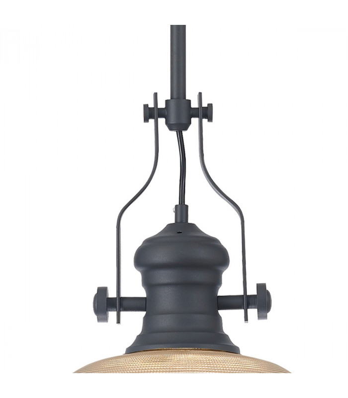 Worcester Single Ceiling Pendant E27 26.5cm Prismatic Glass Graphite Clear-6
