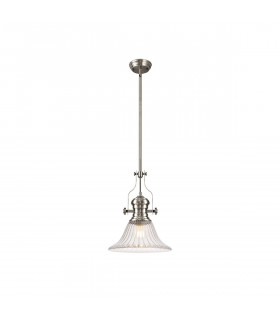 Worcester Single Ceiling Pendant E27 30cm Bell Glass Satin Nickel Clear-1