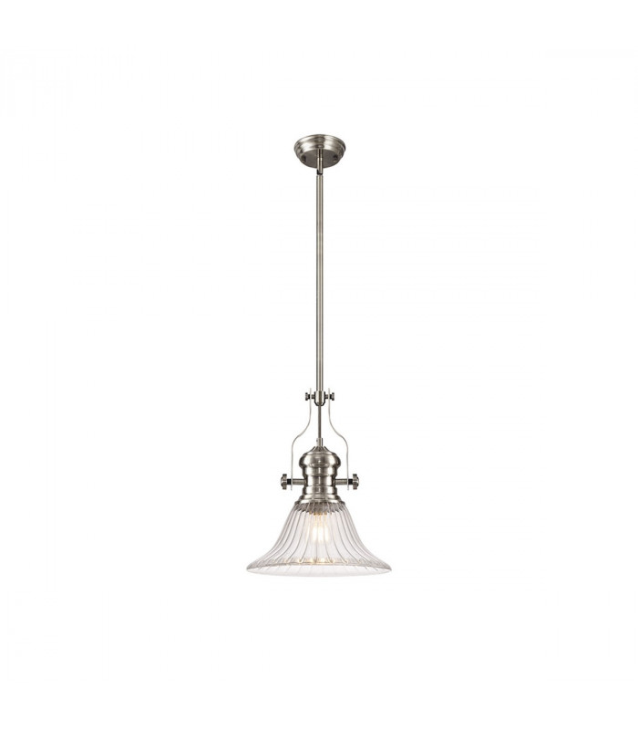 Worcester Single Ceiling Pendant E27 30cm Bell Glass Satin Nickel Clear-1