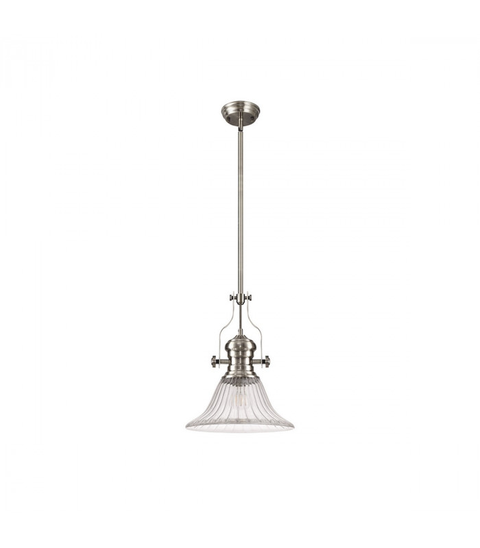 Worcester Single Ceiling Pendant E27 30cm Bell Glass Satin Nickel Clear-4