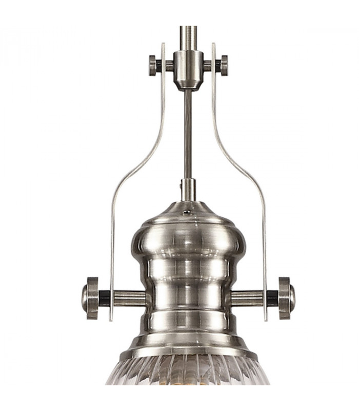 Worcester Single Ceiling Pendant E27 30cm Bell Glass Satin Nickel Clear-6