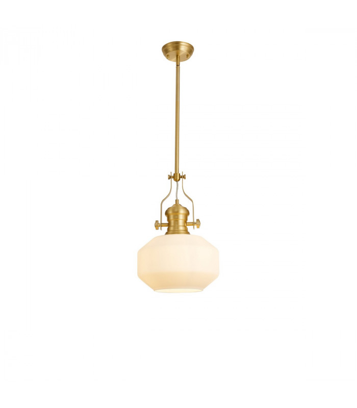 Worcester Single Ceiling Pendant E27 Round Champfered Glass Satin Gold Opal-1