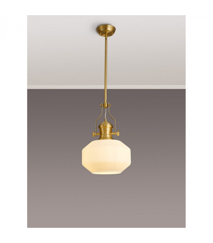 Worcester Single Ceiling Pendant E27 Round Champfered Glass Satin Gold Opal-3