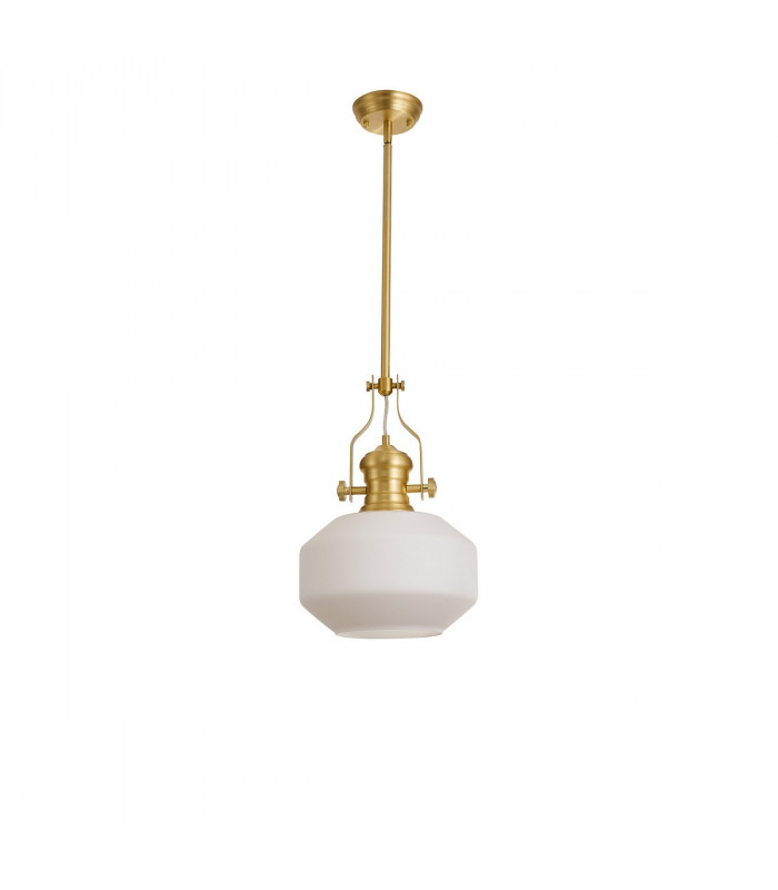 Worcester Single Ceiling Pendant E27 Round Champfered Glass Satin Gold Opal-4