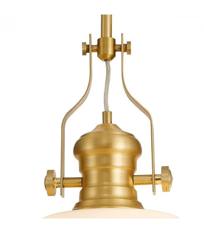 Worcester Single Ceiling Pendant E27 Round Champfered Glass Satin Gold Opal-6
