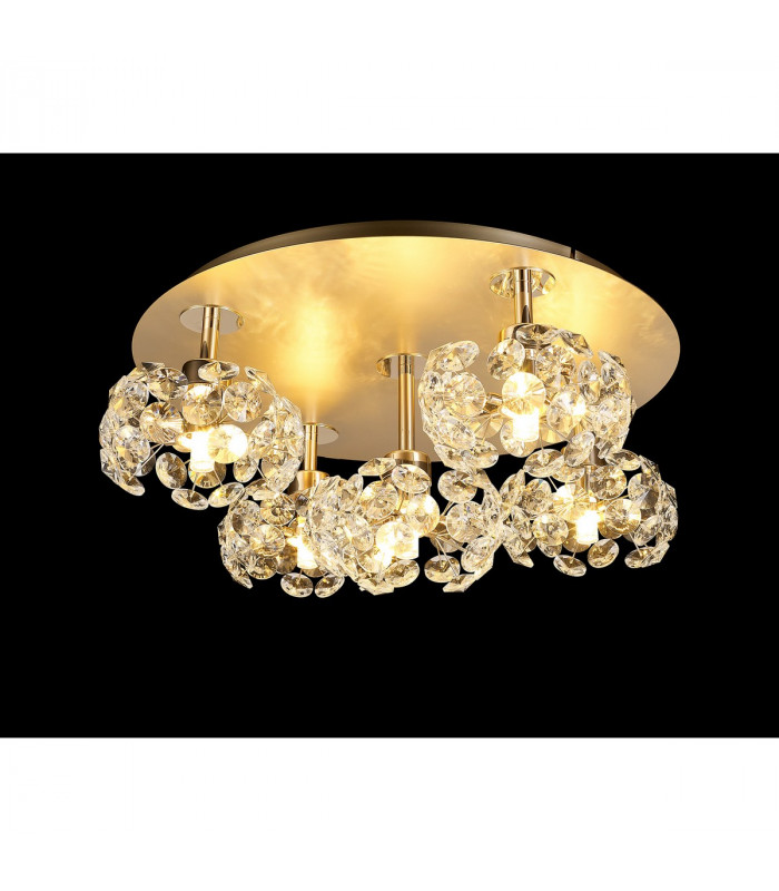 Salisbury Round 5 Light G9 Flush Light With French Gold And Crystal Shade-3