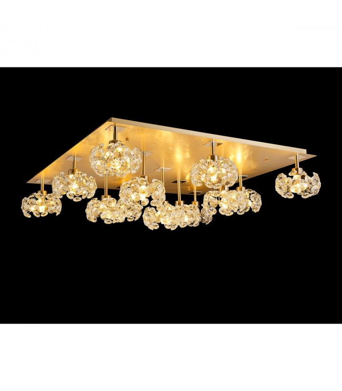 Salisbury Square 13 Light G9 Flush Light With French Gold Square And Crystal Shade-3