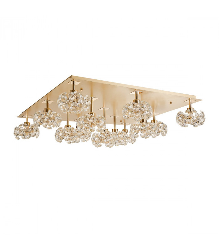 Salisbury Square 13 Light G9 Flush Light With French Gold Square And Crystal Shade-4