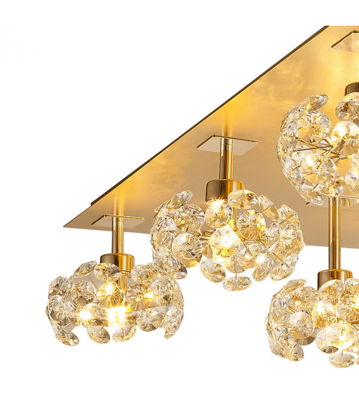 Salisbury Square 13 Light G9 Flush Light With French Gold Square And Crystal Shade-5