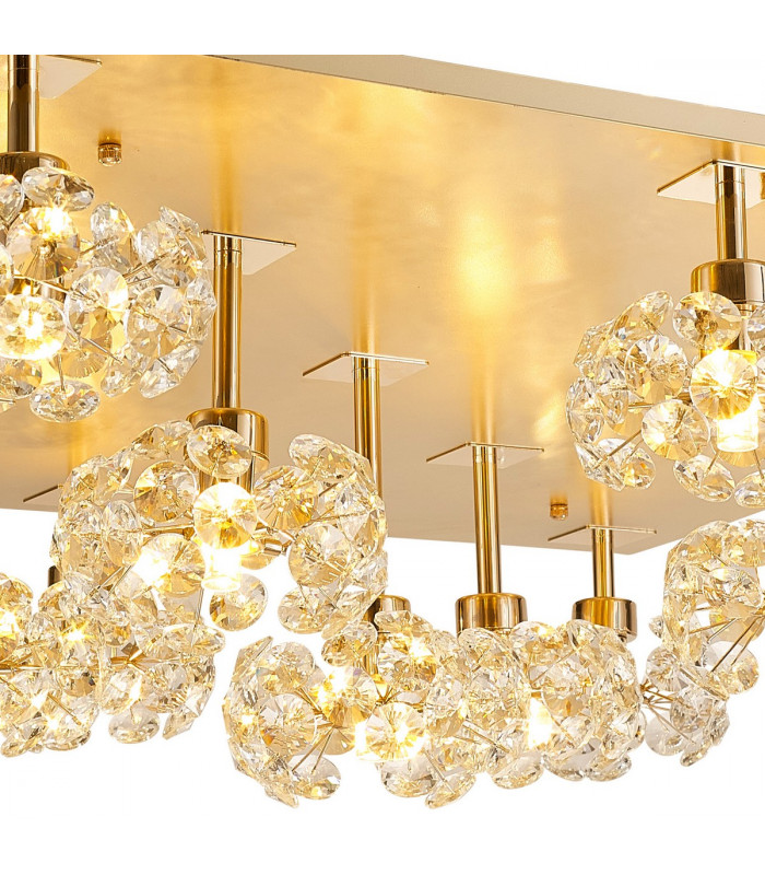 Salisbury Square 13 Light G9 Flush Light With French Gold Square And Crystal Shade-6