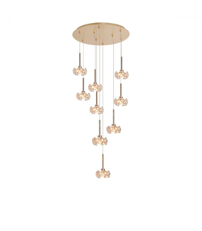 Salisbury 9 Light G9 Universal 2.5m Round Multiple Ceiling Pendant And Crystal Shade French Gold-1