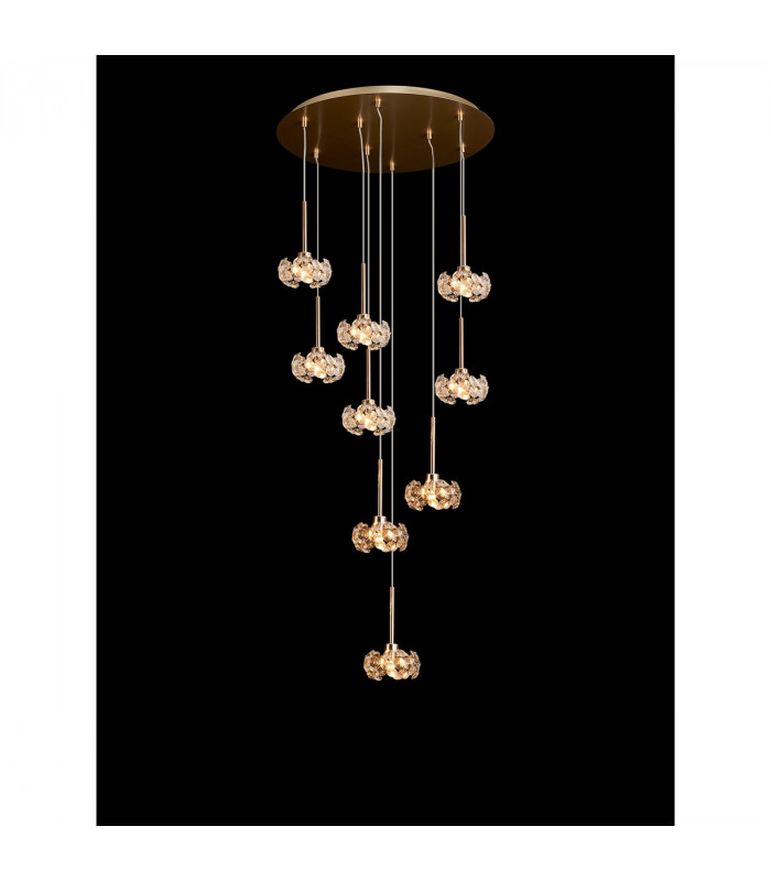Salisbury 9 Light G9 Universal 2.5m Round Multiple Ceiling Pendant And Crystal Shade French Gold-3