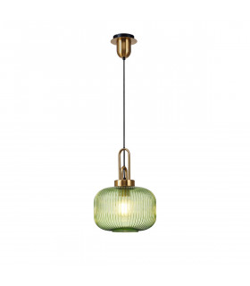Yorktown E27 Ceiling Pendant With 30cm Pumpkin Ribbed Glass Brass Gold Green Matt Black-1