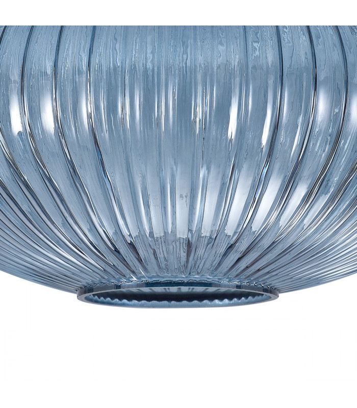 Yorktown E27 Ceiling Pendant With 30cm Oval Sphere Ribbed Glass Black Chrome Petrol Blue Matt Black-8