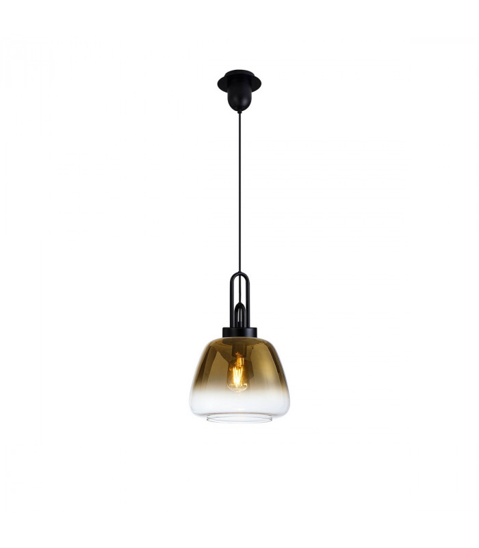 Yorktown E27 Ceiling Pendant With 28cm Trapezium Glass Matt Black Brass Gold-1