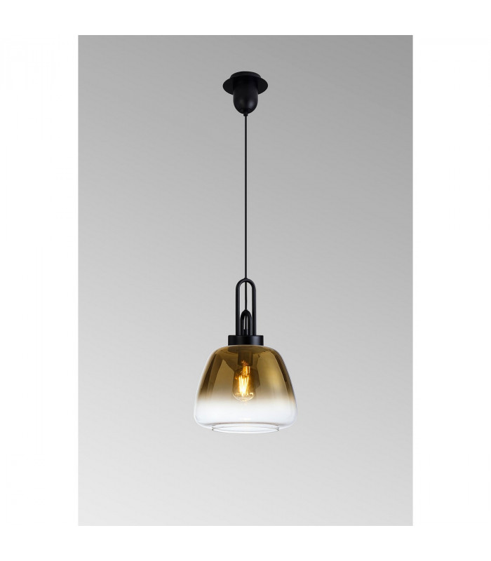 Yorktown E27 Ceiling Pendant With 28cm Trapezium Glass Matt Black Brass Gold-3