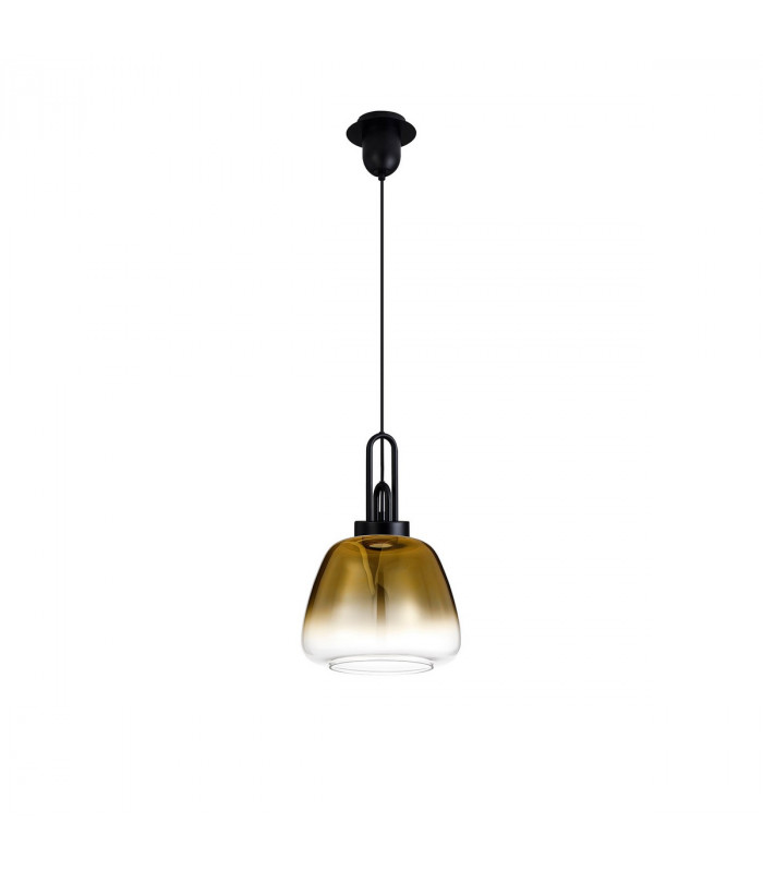 Yorktown E27 Ceiling Pendant With 28cm Trapezium Glass Matt Black Brass Gold-4