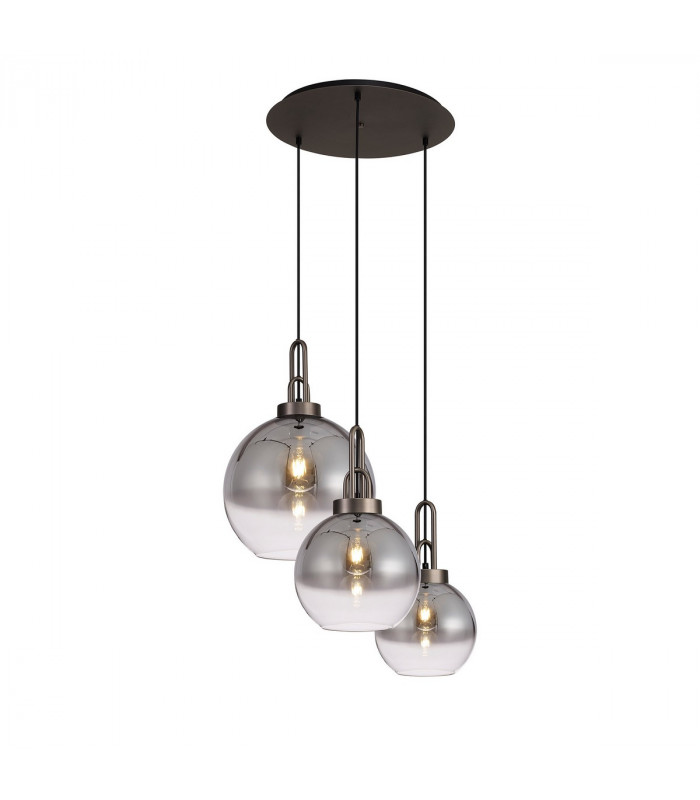 Yorktown 2m Round Ceiling Pendant 3 Light E27 With Various Glasses Antique Silver Smoked Matt Black-1