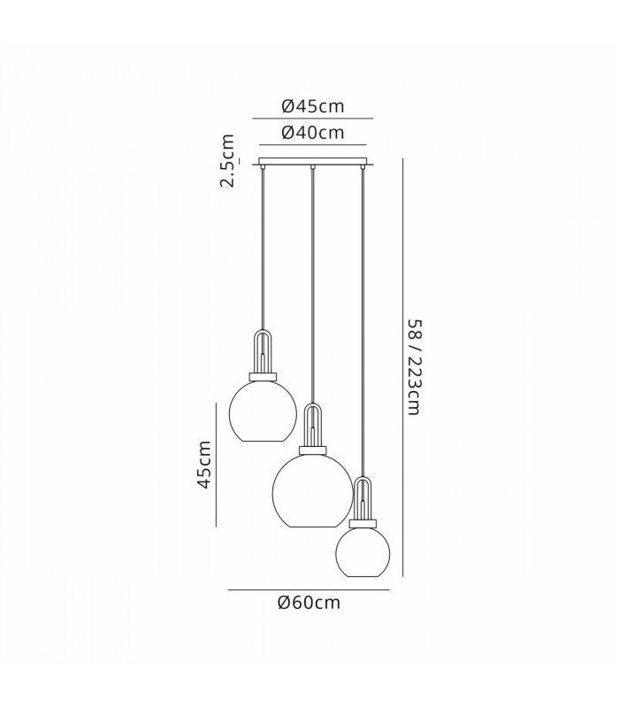 Yorktown 2m Round Ceiling Pendant 3 Light E27 With Various Glasses Antique Silver Smoked Matt Black-2
