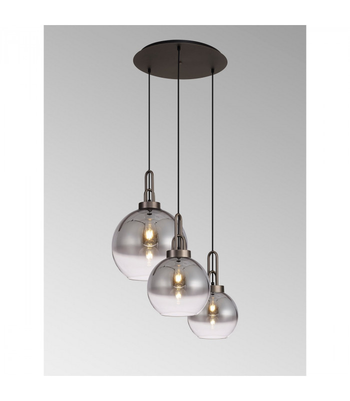 Yorktown 2m Round Ceiling Pendant 3 Light E27 With Various Glasses Antique Silver Smoked Matt Black-3